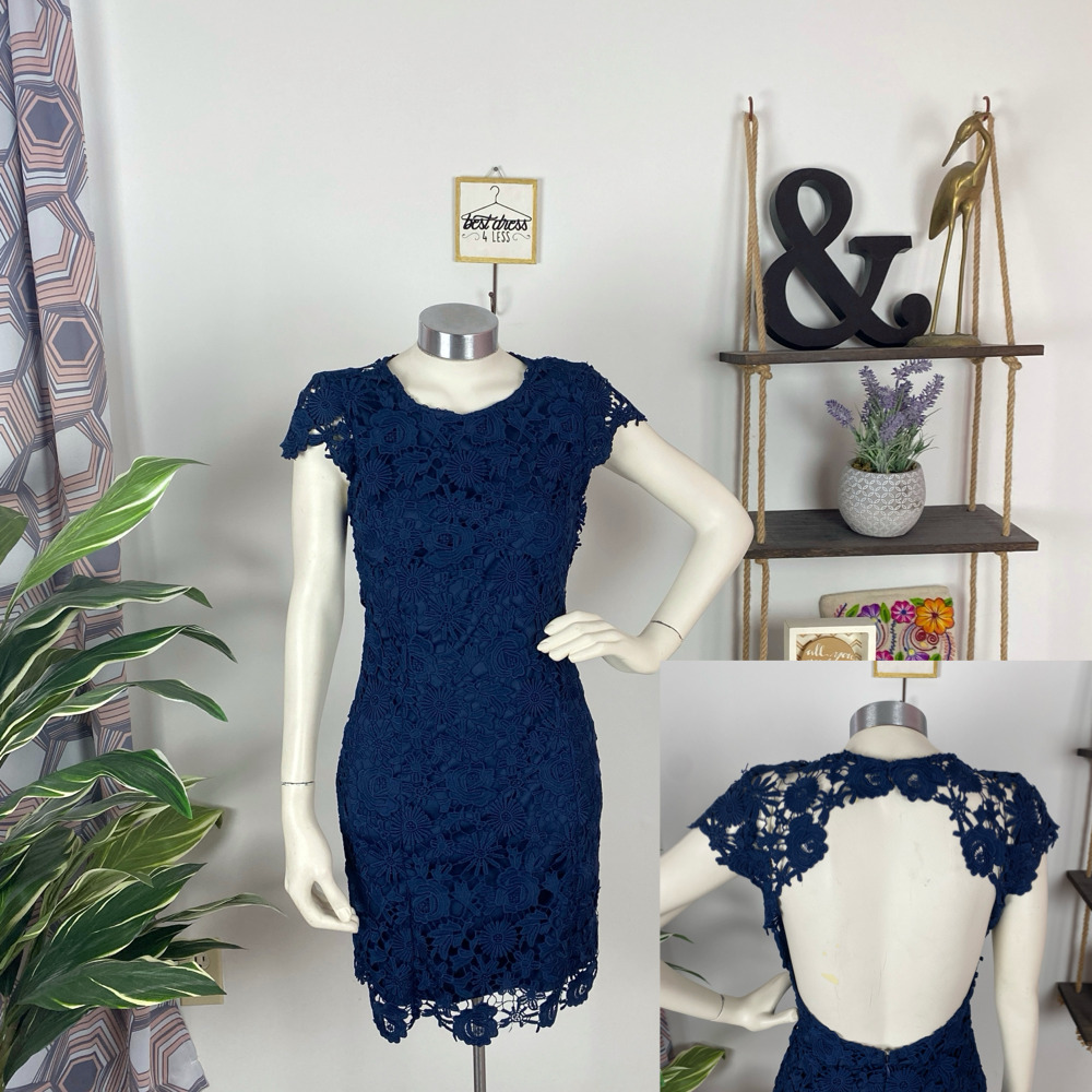 Lulus Navy Blue Romance Language Open Back Dress